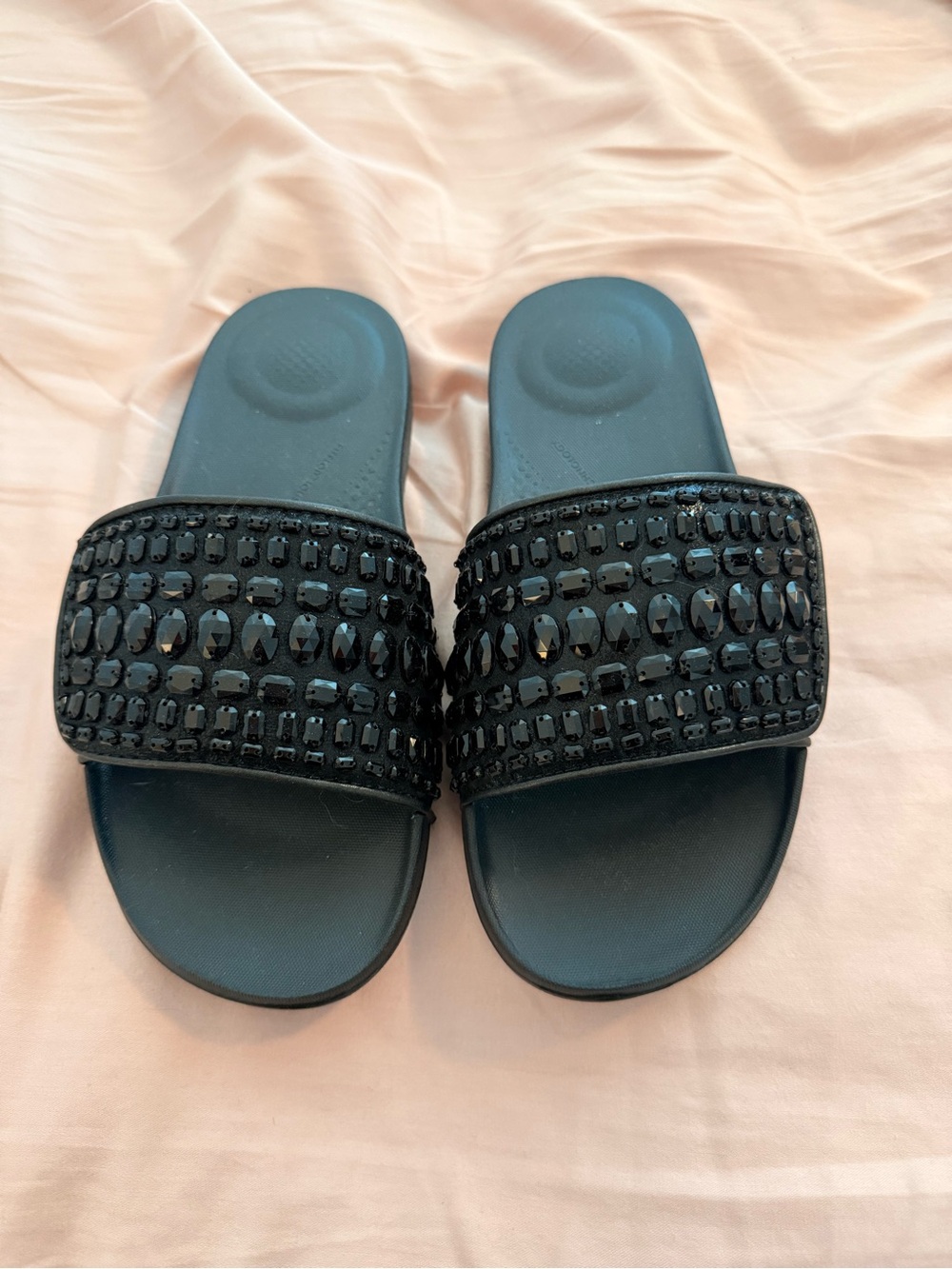 Fitflop Black Jeweled Slide Sandals
